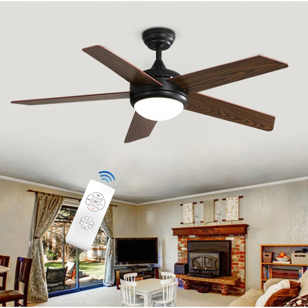 Rustic Wooden LED Ceiling Fan Light with Remote - Brown