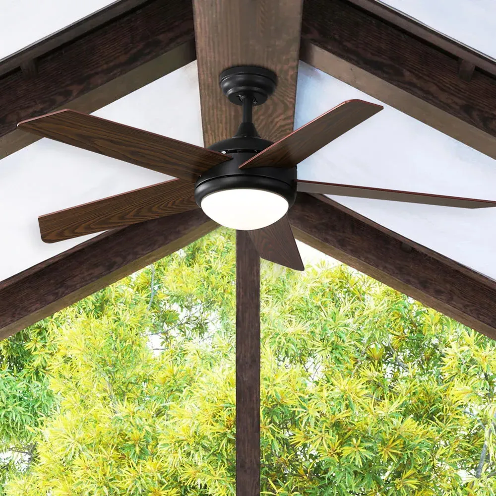 Rustic Wooden LED Ceiling Fan Light with Remote - Brown