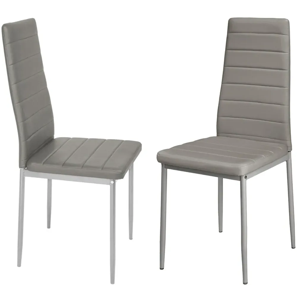 Set of 2 High Back Faux Leather Dining Chair - Grey