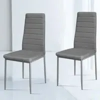 Set of 2 High Back Faux Leather Dining Chair - Grey