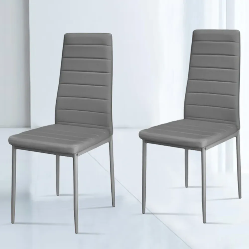Set of 2 High Back Faux Leather Dining Chair - Grey