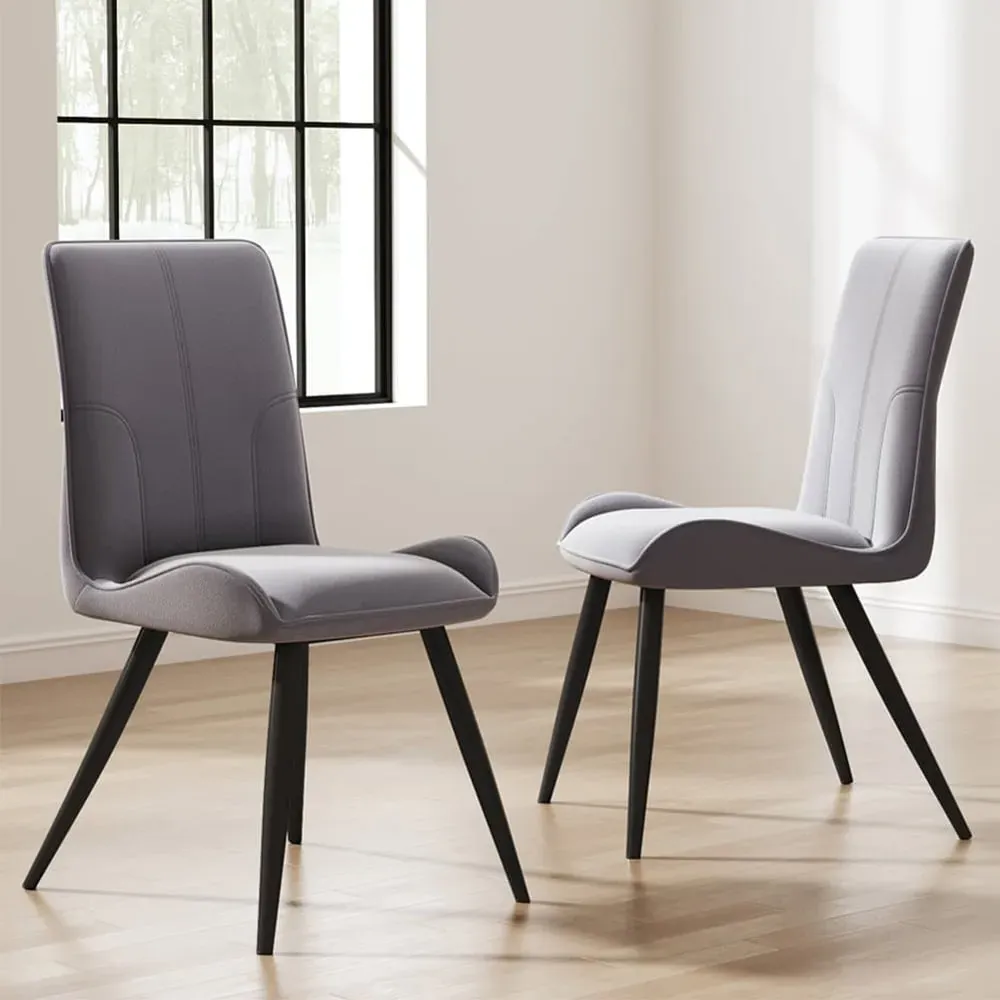 Set of 2 High Back Velvet Dining Chair - Grey
