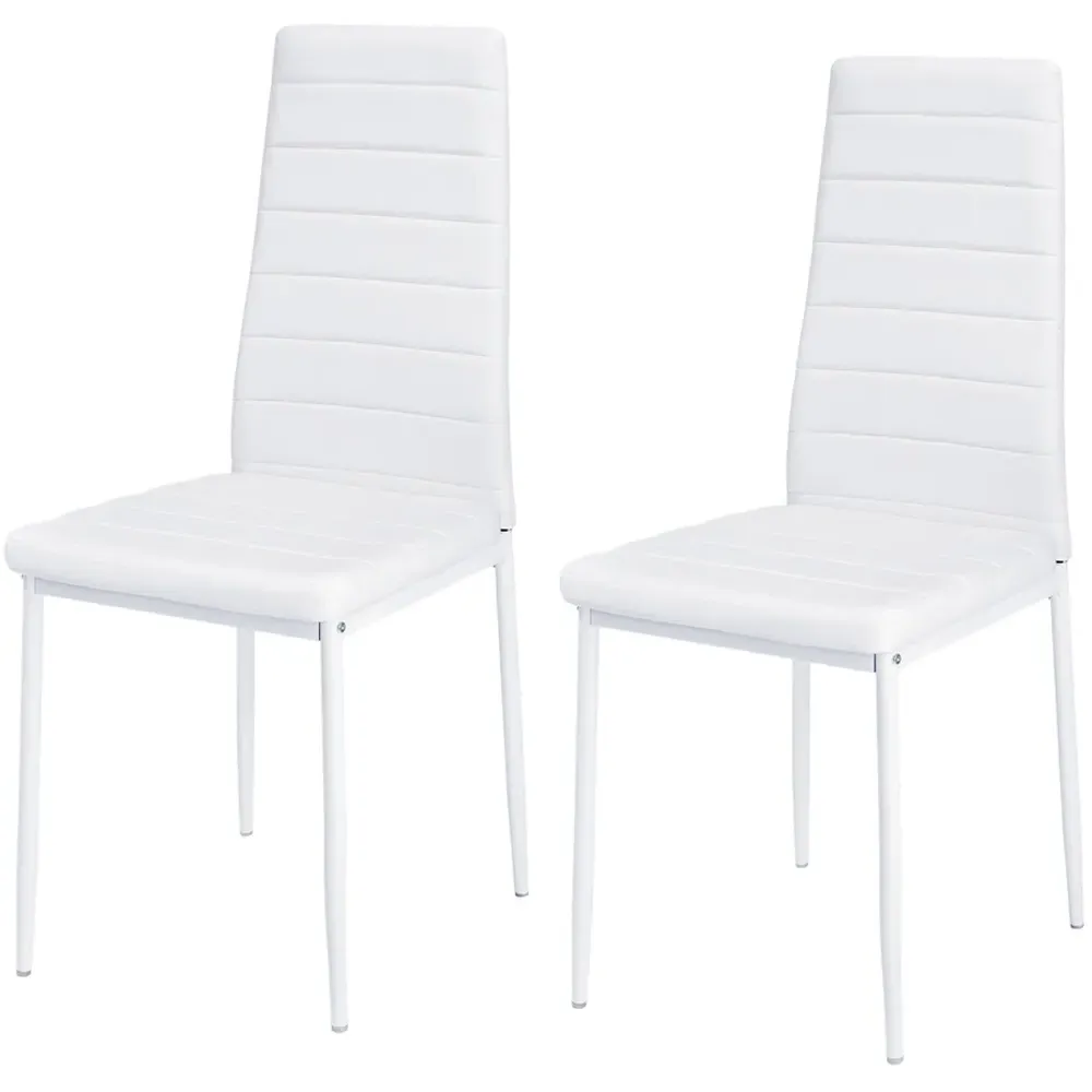 Set of 2 PU Leather Armless High Back Dining Chair - White