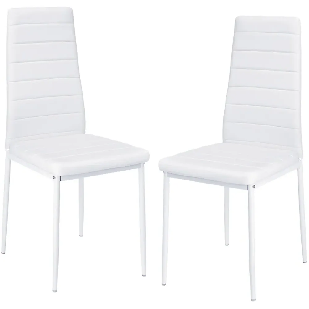 Set of 2 PU Leather Armless High Back Dining Chair - White