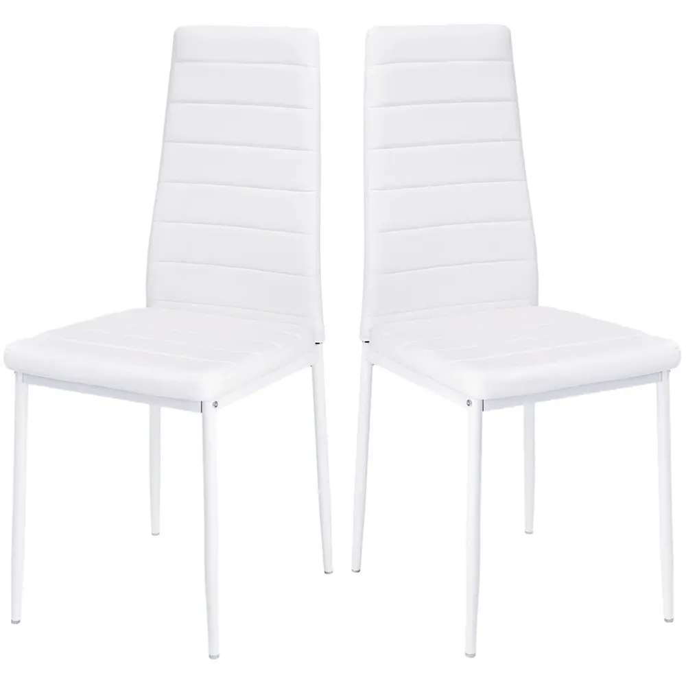 Set of 2 PU Leather Armless High Back Dining Chair - White