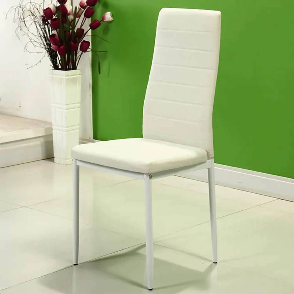 Set of 2 PU Leather Armless High Back Dining Chair - White