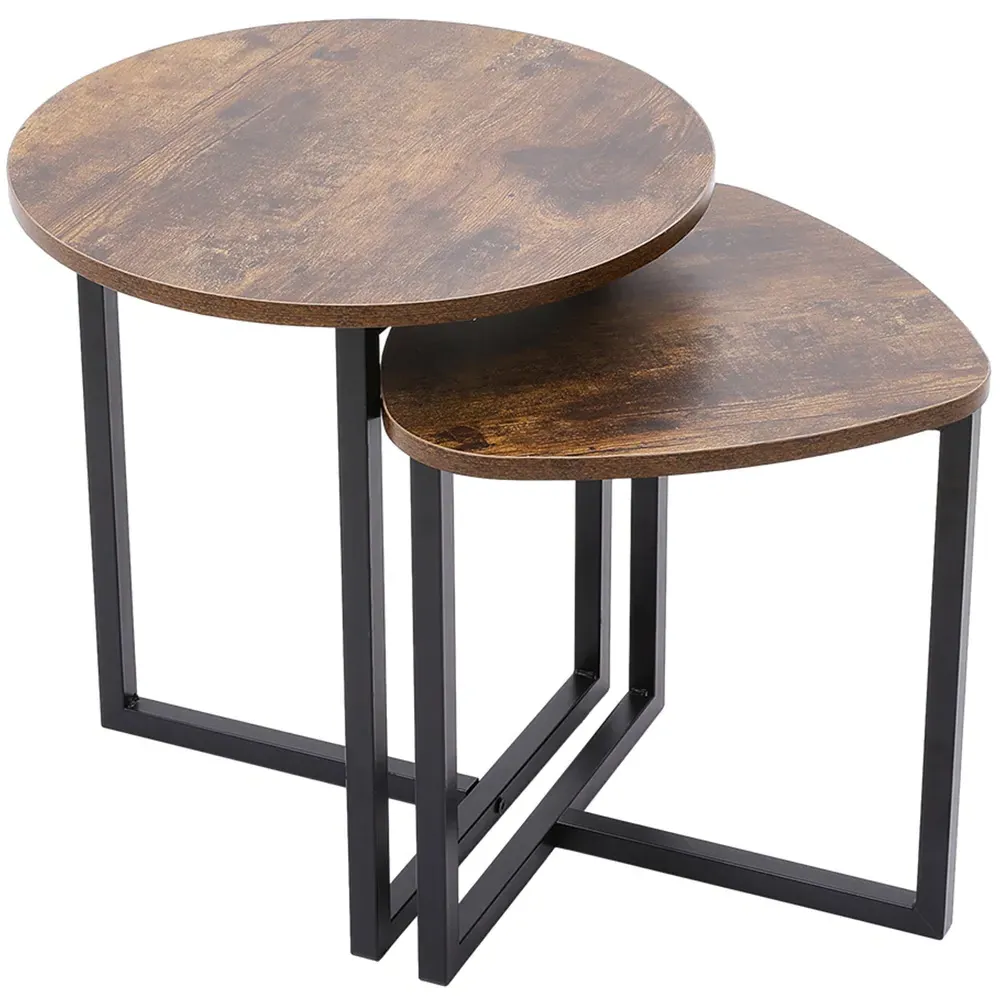Set of 2 Round and Triangular Nest of Tables - Brown