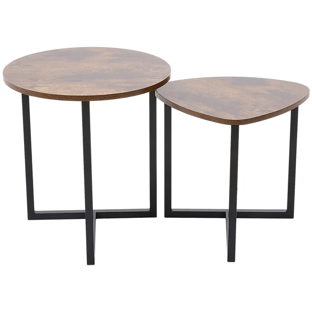 Set of 2 Round and Triangular Nest of Tables - Brown