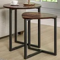 Set of 2 Round and Triangular Nest of Tables - Brown