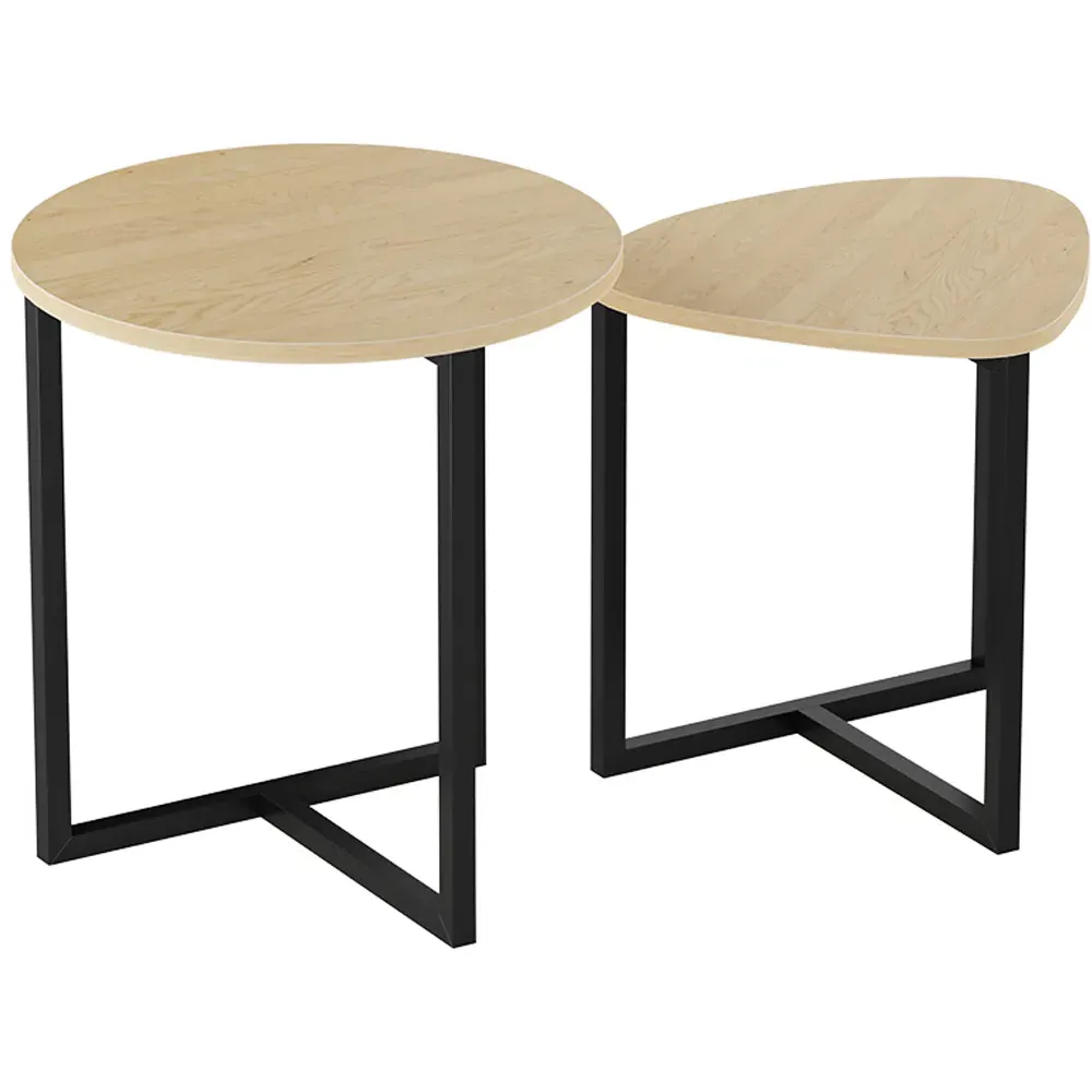 Set of 2 Round and Triangular Nest of Tables - Cream