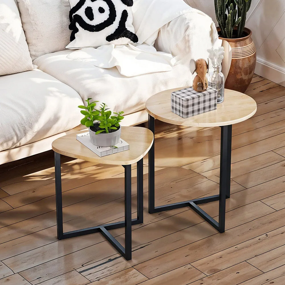 Set of 2 Round and Triangular Nest of Tables - Cream