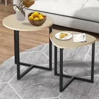 Set of 2 Round and Triangular Nest of Tables - Cream