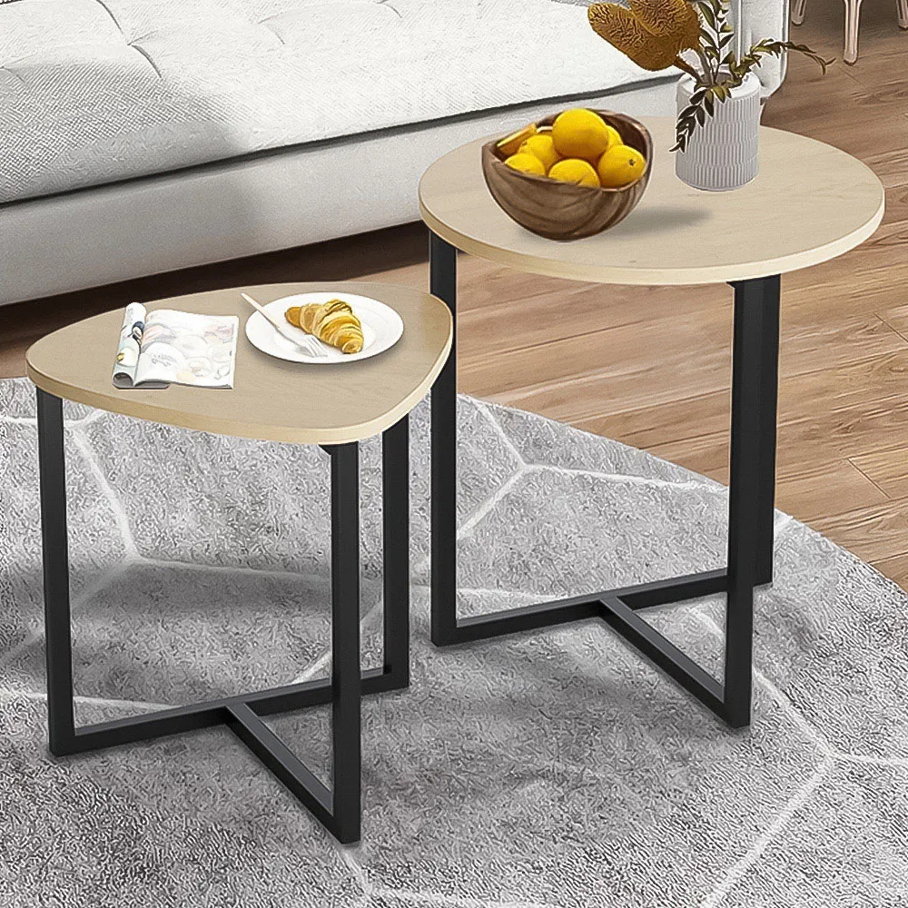 Set of 2 Round and Triangular Nest of Tables - Cream image