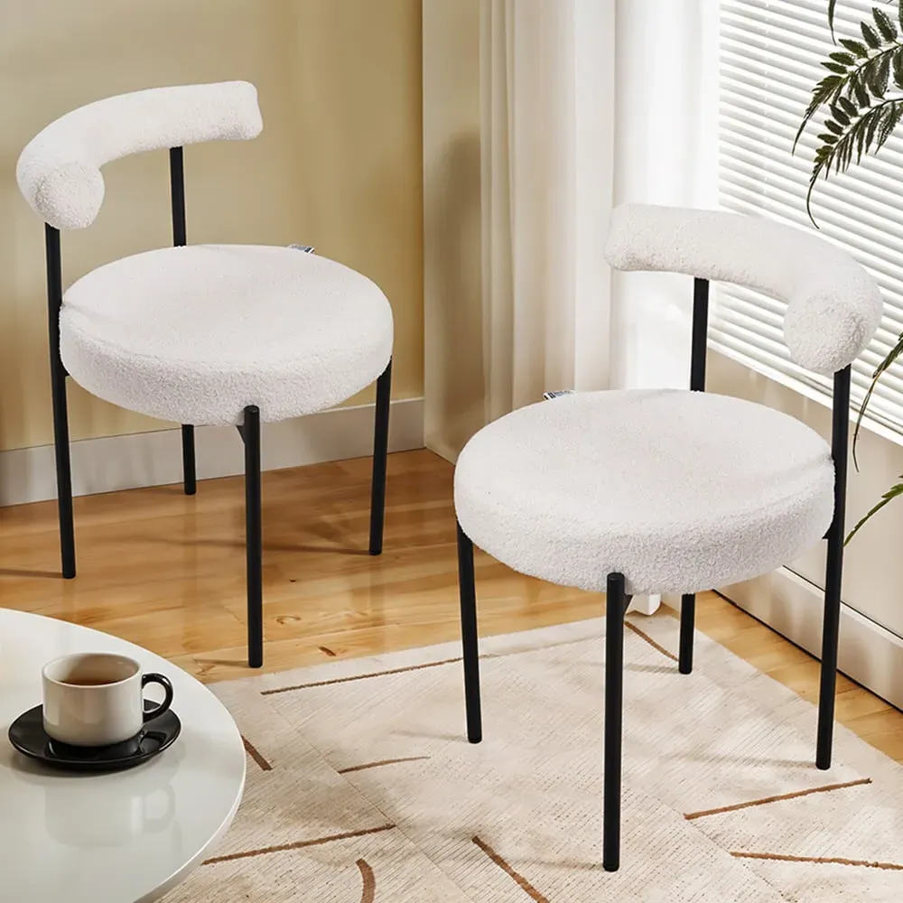 Set of 2 Sherpa Fleece Upholstered Dining Chair - White