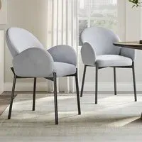 Set of 2 Upholstered Teddy Fleece Dining Chair with Armrests - Grey