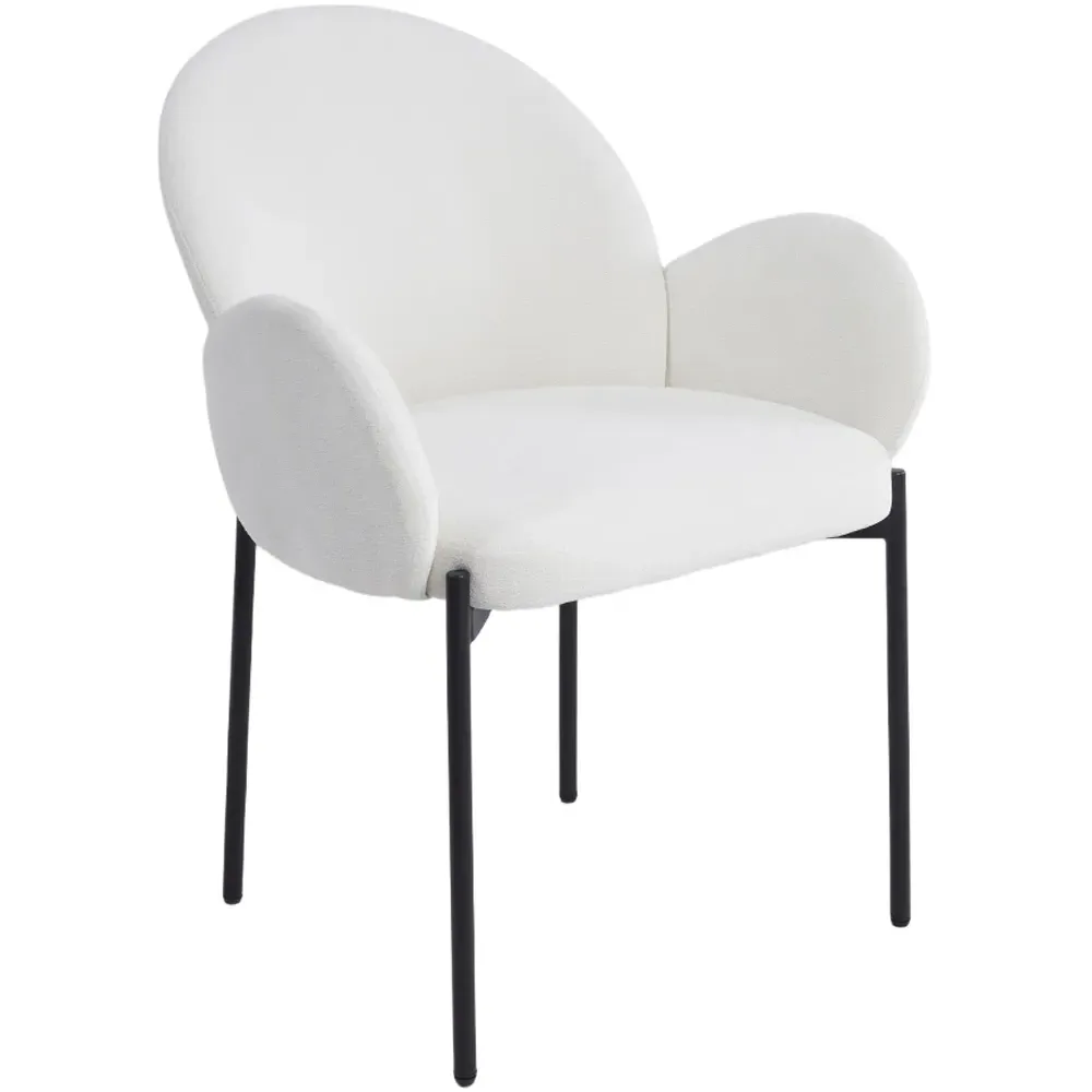 Set of 2 Upholstered Teddy Fleece Dining Chair with Armrests - White