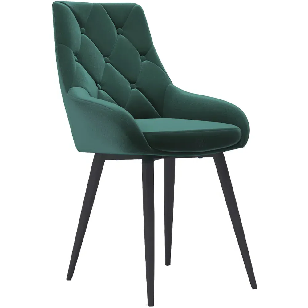 Set of 2 Velvet Buttoned Dining Chair - Green