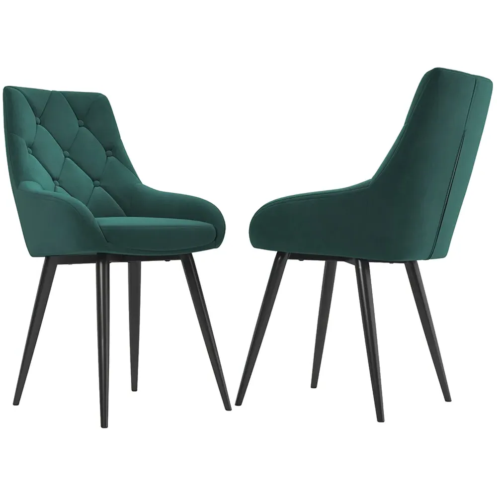 Set of 2 Velvet Buttoned Dining Chair - Green