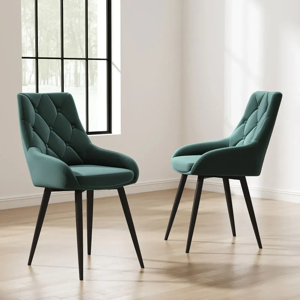 Set of 2 Velvet Buttoned Dining Chair - Green