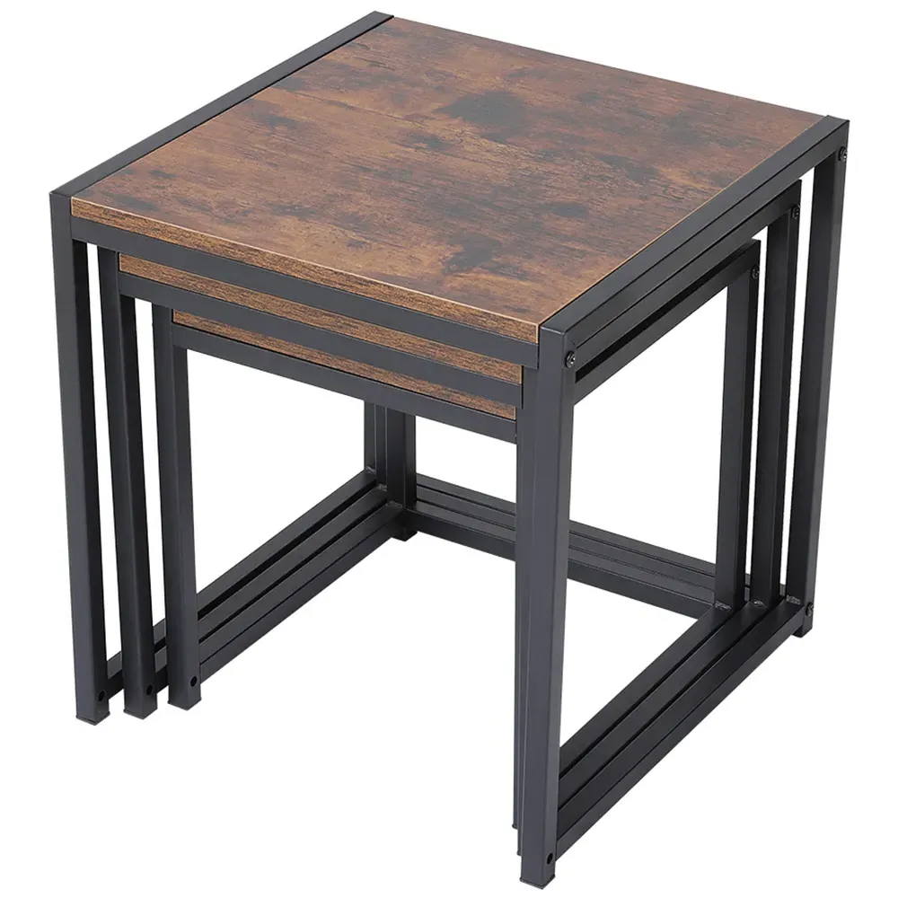 Set of 3 Industrial Nest of Tables - Brown