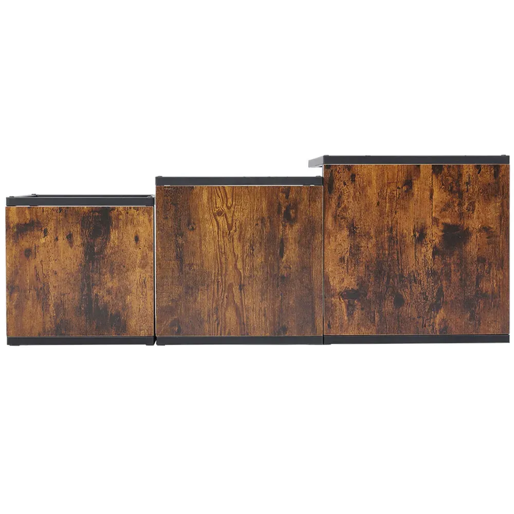 Set of 3 Industrial Nest of Tables - Brown