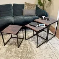 Set of 3 Industrial Nest of Tables - Brown
