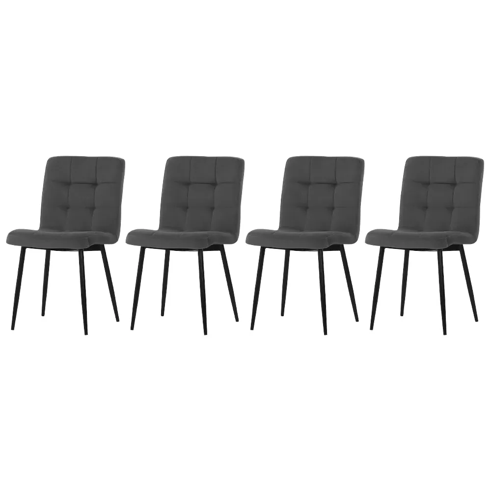 Set of 4 Frosted Velvet Dining Chairs - Black