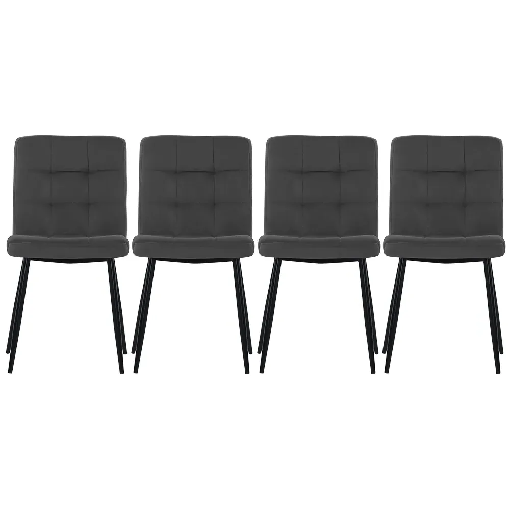 Set of 4 Frosted Velvet Dining Chairs - Black