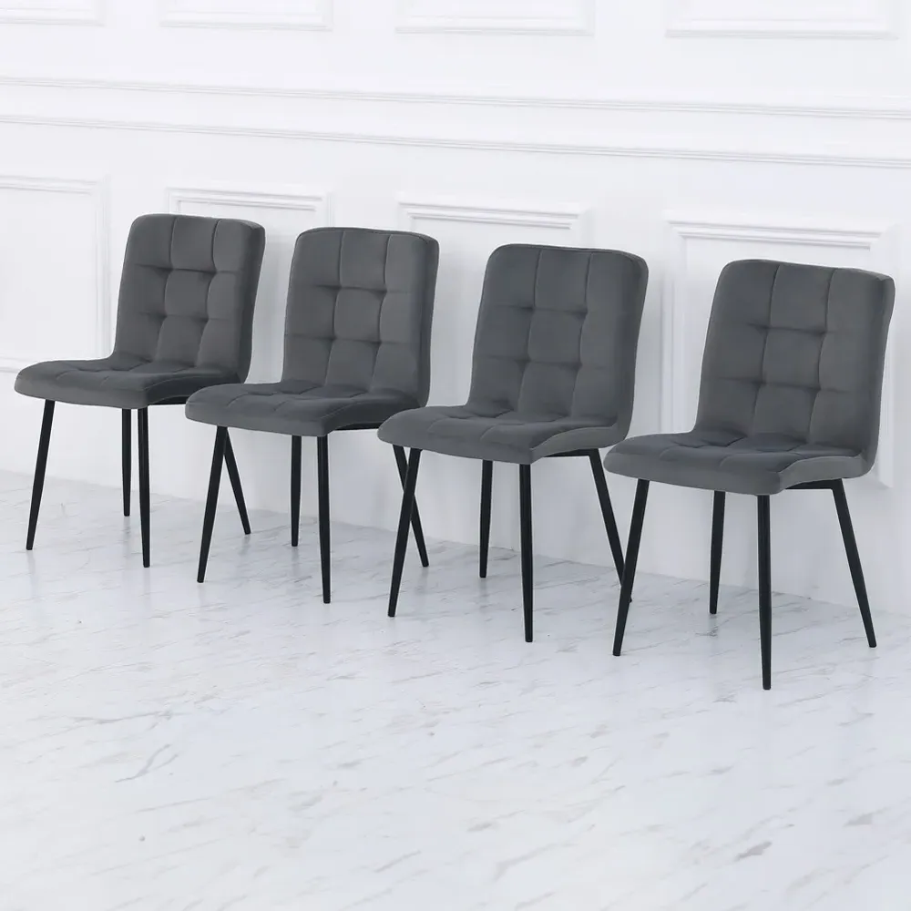Set of 4 Frosted Velvet Dining Chairs - Black image