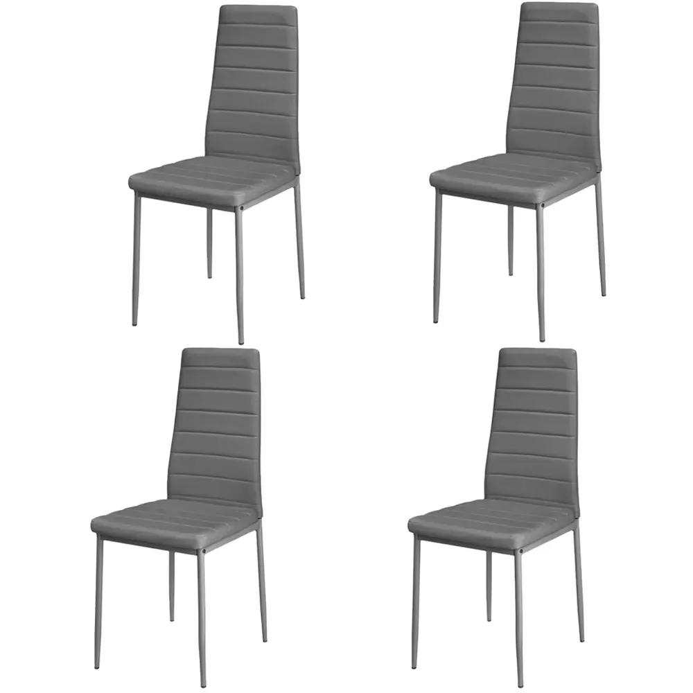 Set of 4 Quilted Dining Chairs - Grey, Faux Leather