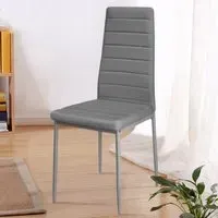 Set of 4 Quilted Dining Chairs - Grey, Faux Leather