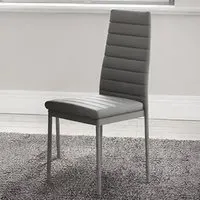 Set of 6 High Back Quilted Dining Chairs - Grey, Faux Leather