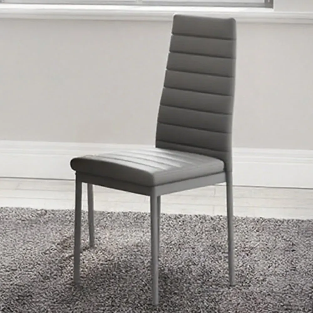 Set of 6 High Back Quilted Dining Chairs - Grey, Faux Leather