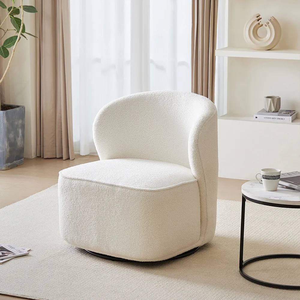 Sherpa Upholstered Swivel Chair - White