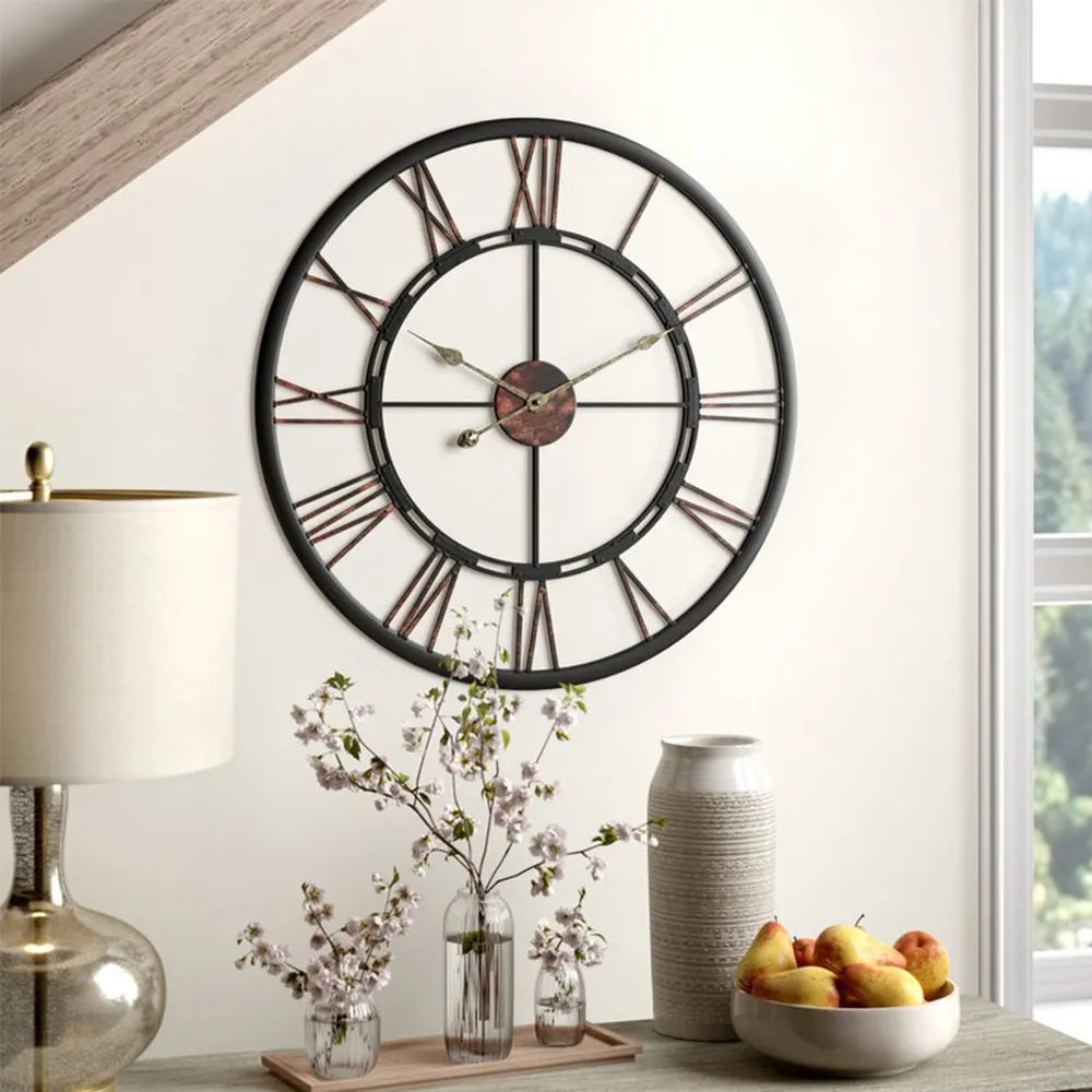 Silent Round Wall Clock 60cm - Black, Iron