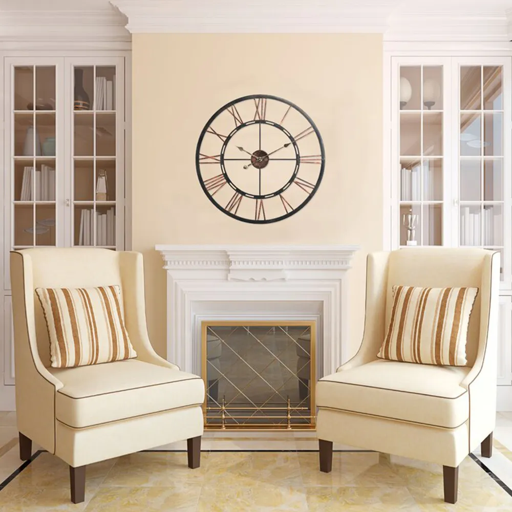 Silent Round Wall Clock 60cm - Black, Iron