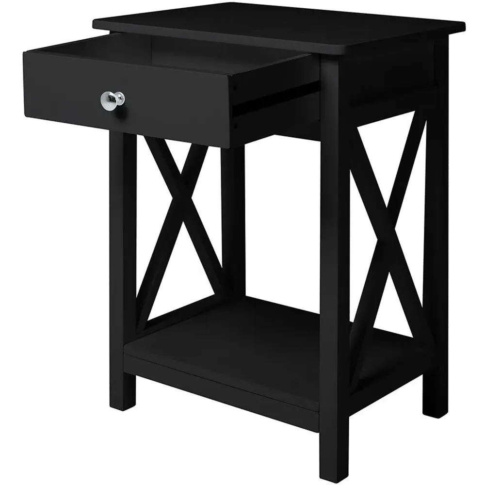 Single Drawer Bedside Table - Black, Wood