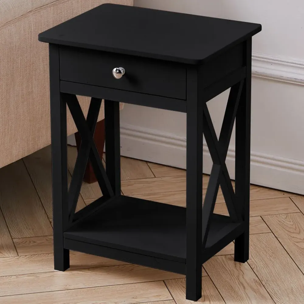 Single Drawer Bedside Table - Black, Wood