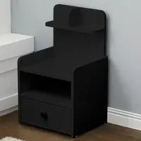 Single Drawer Bedside Table with 4 Shelves - Black