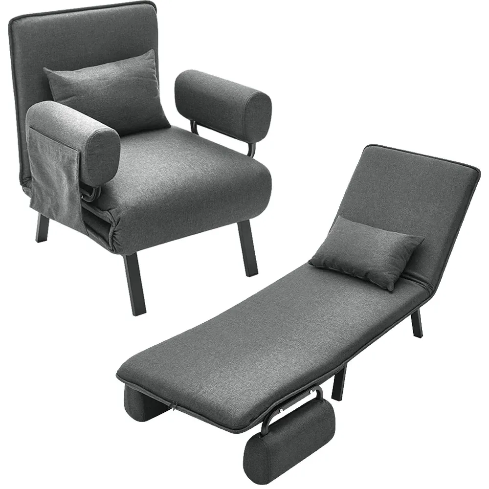 Single Seater Convertible Sofa Bed - Grey, Linen