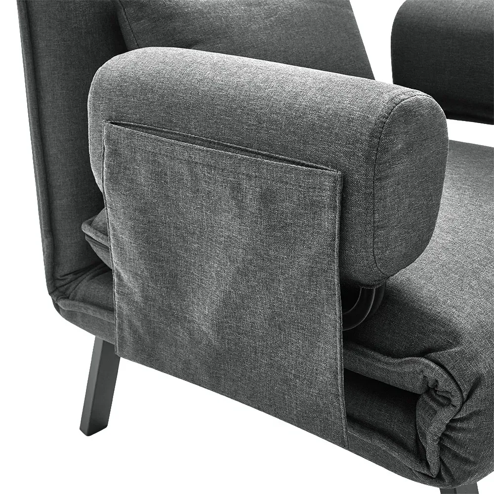 Single Seater Convertible Sofa Bed - Grey, Linen