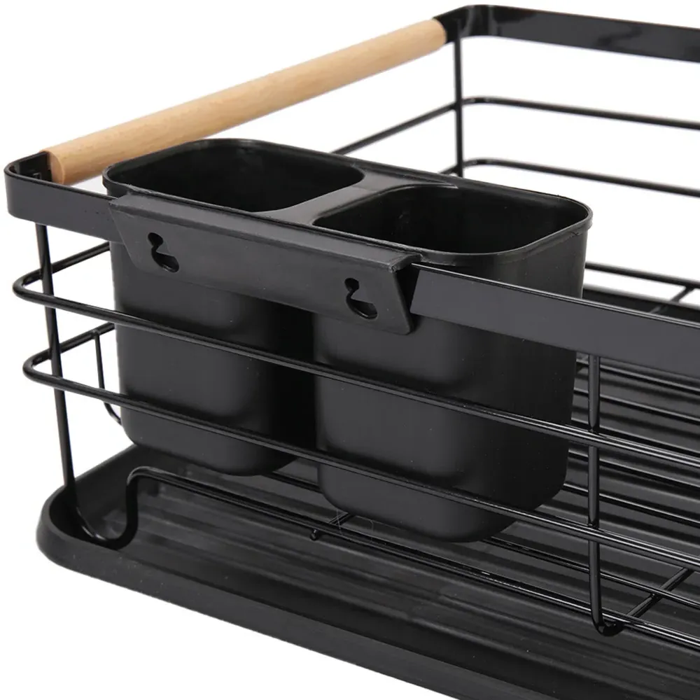 Single-Tier Dish Rack with Drainboard - Black, Metal