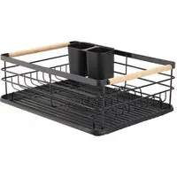 Single-Tier Dish Rack with Drainboard - Black, Metal
