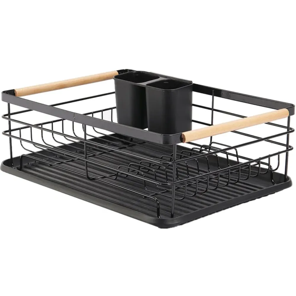 Single-Tier Dish Rack with Drainboard - Black, Metal image