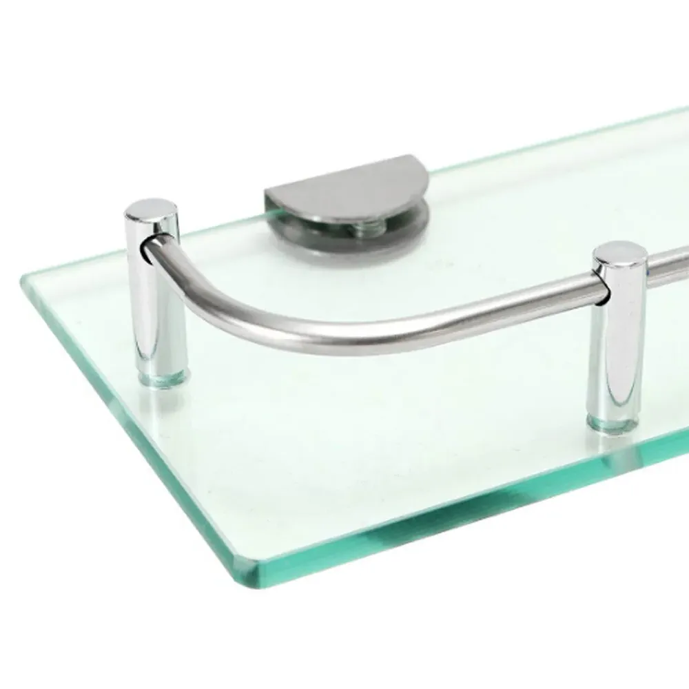 Single-Tier Wall Mounted Bathroom Shelf - Clear, Glass