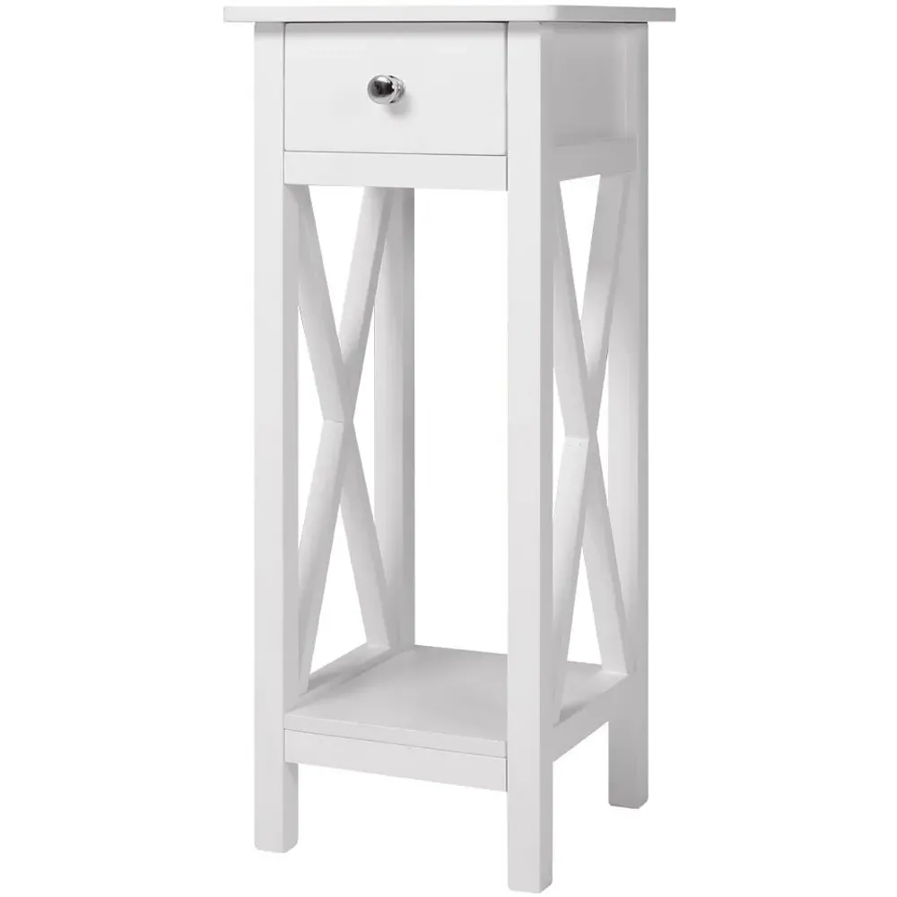 Slim Side Table with Drawer - White, Wood