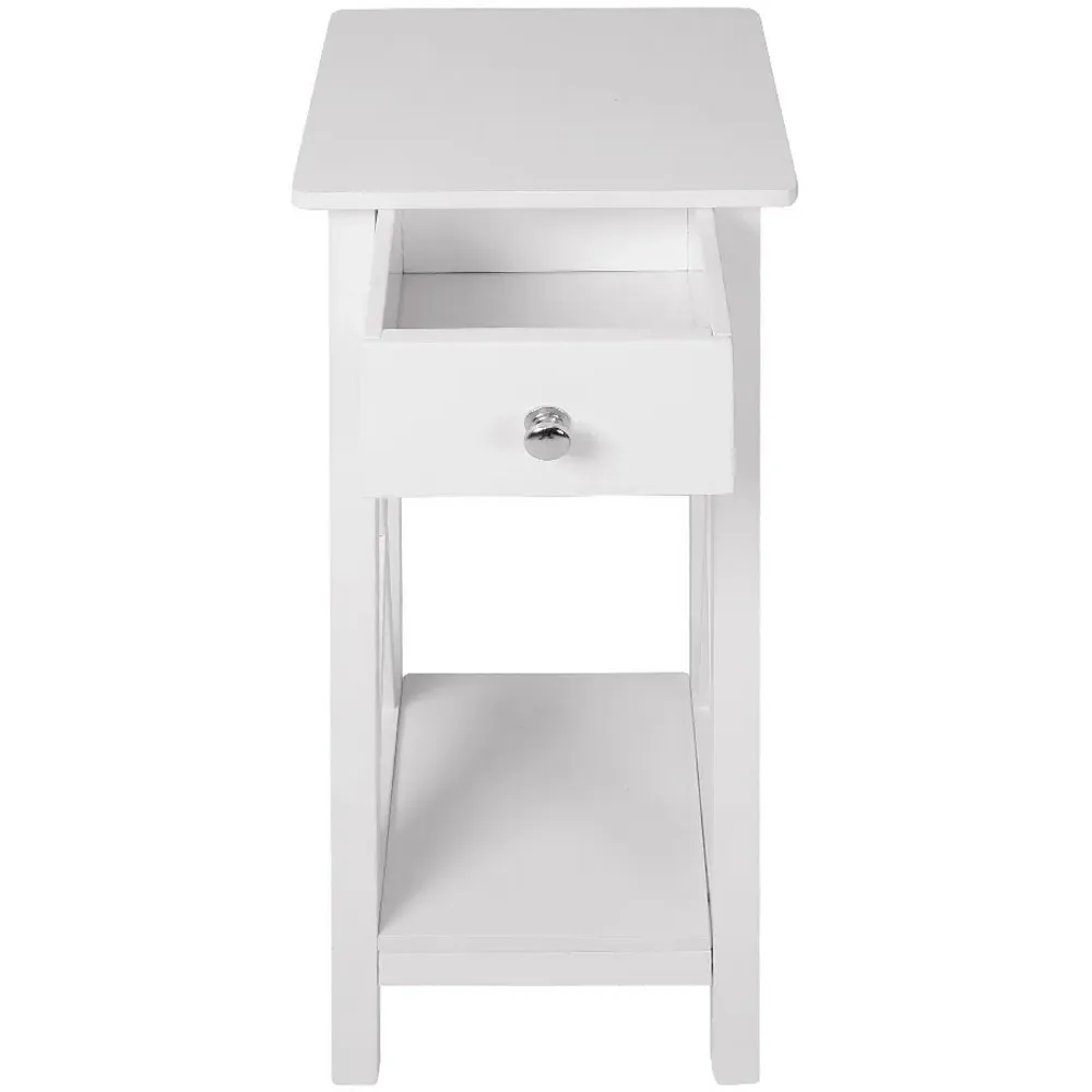 Slim Side Table with Drawer - White, Wood