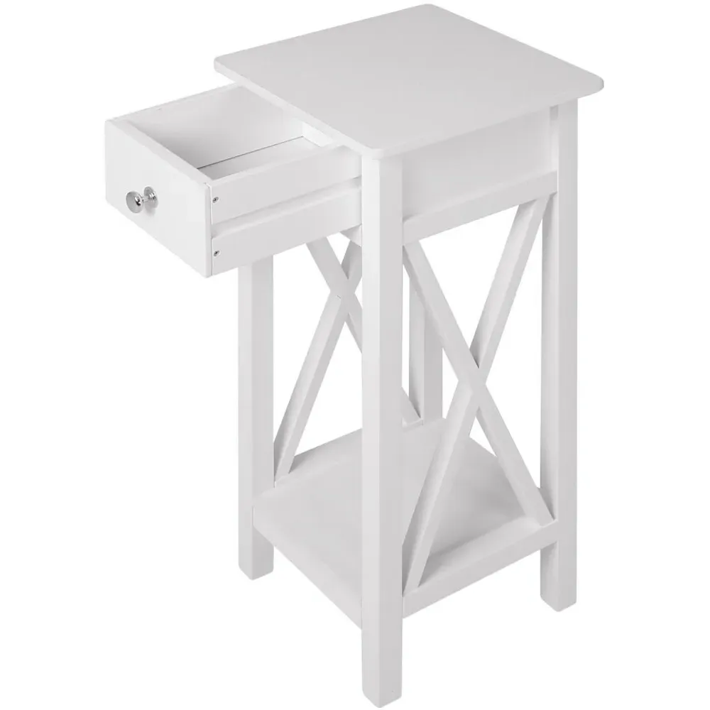 Slim Side Table with Drawer - White, Wood