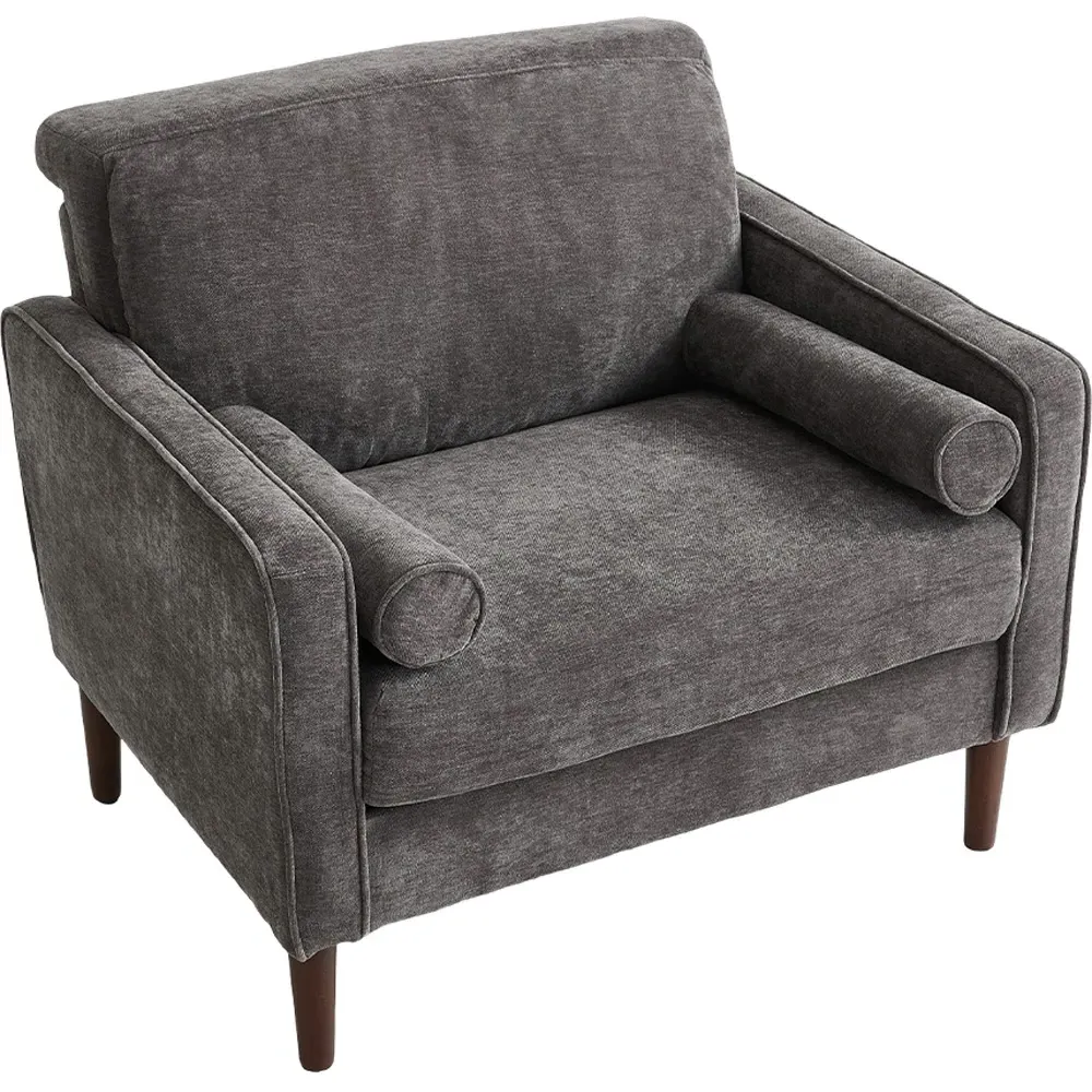 Sofa Chair with Cylindrical Pillows - Grey, Chenille