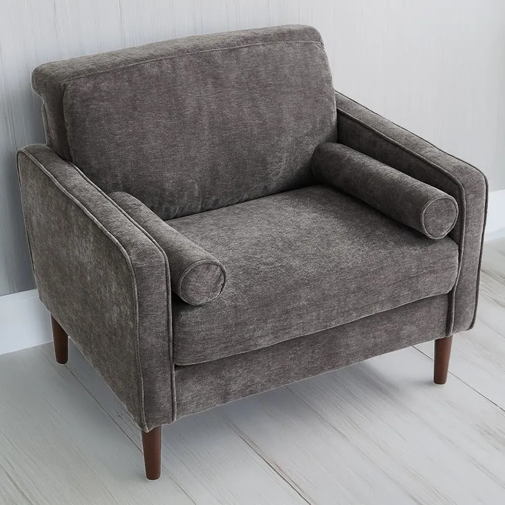 Sofa Chair with Cylindrical Pillows - Grey, Chenille image